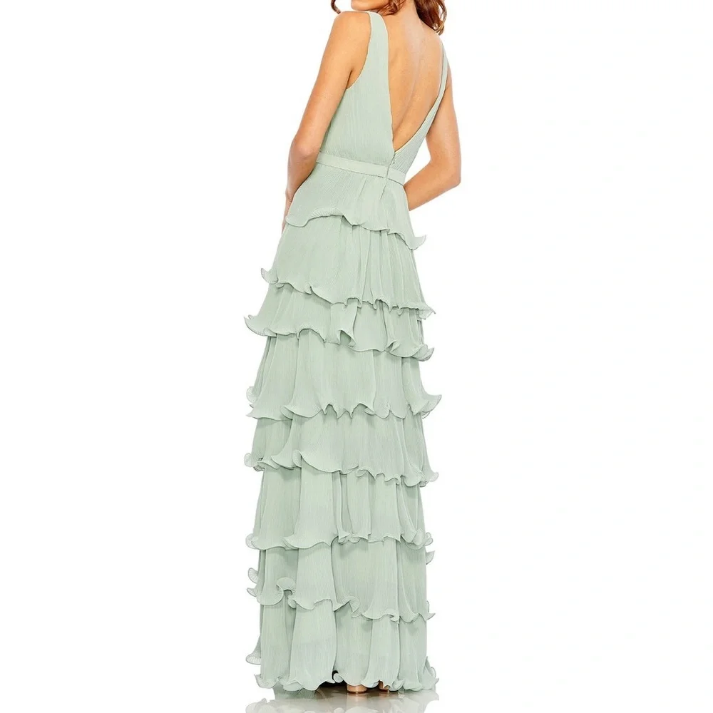 Mac Duggal | Sleeveless Ruffle Tiered V Neck Gown - Picture 2 of 5